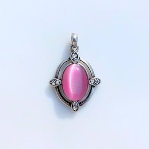 🔥4/$20 vintage pink moon glow rhinestone pendant